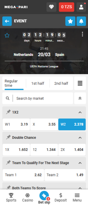The Megapari Tanzania app offers various betting options on sporting events